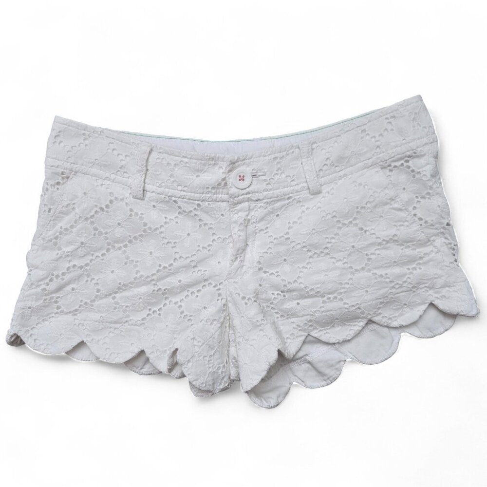 Lilly Pulitzer The Walsh Scalloped Hem Shorts Women's White Coquette Crochet 0